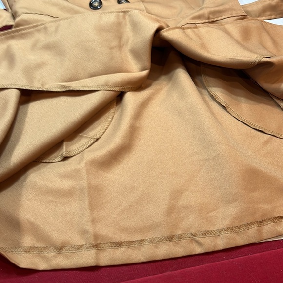 XL TAN button up Trench COAT office siren BELT pockets shoulder straps Corp core - Picture 12 of 16